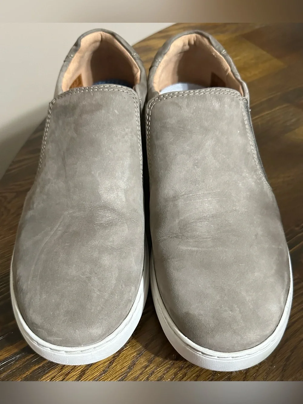 Clarks Men's Gray Suede Slip-On Sneakers with White Sole